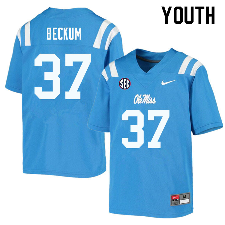 DJ Beckum Ole Miss Rebels NCAA Youth Powder Blue #37 Stitched Limited College Football Jersey HCL7658EN